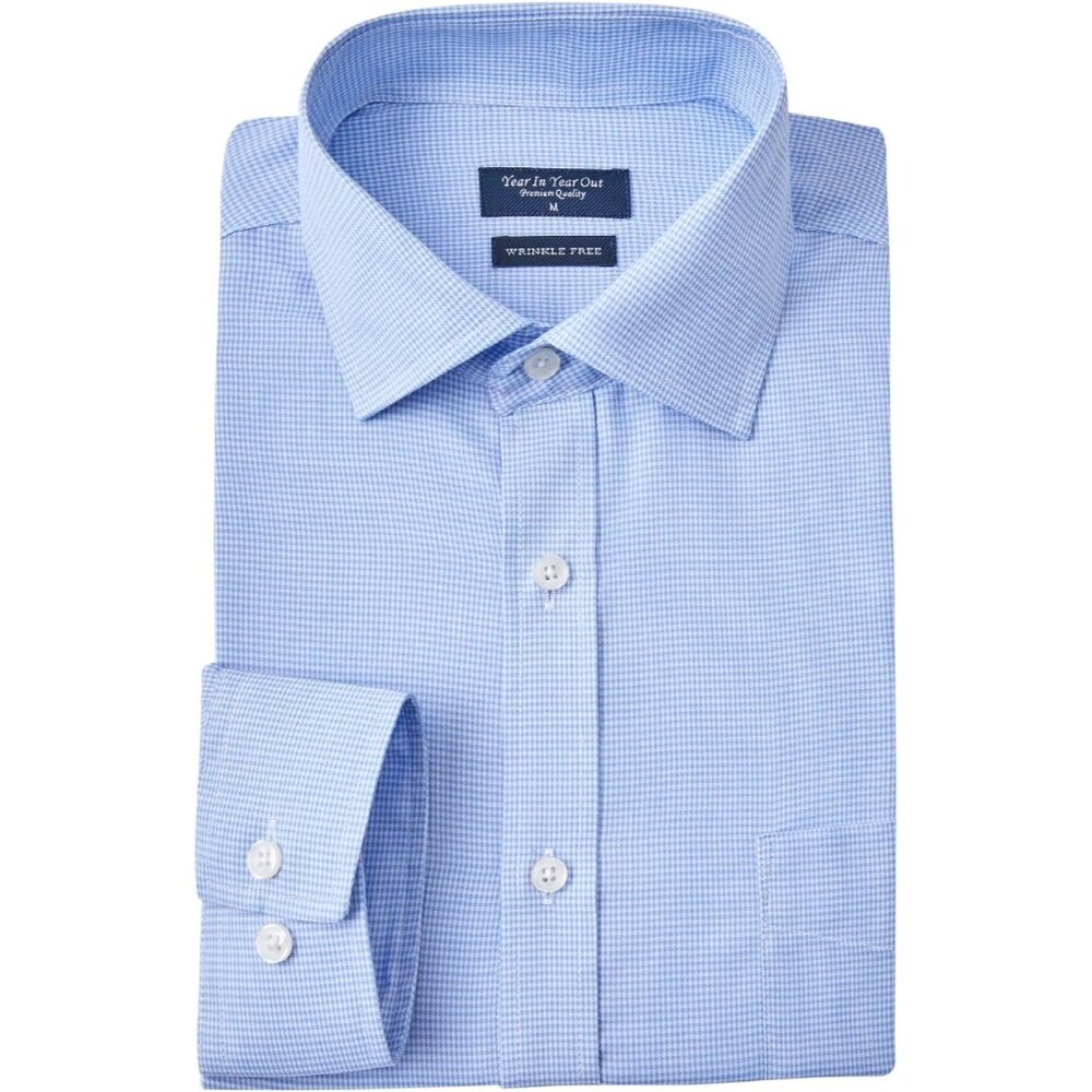 Men Wrinkle Blue Whit Free Dress Shirt Regular Fit Long Sleeve Resistant